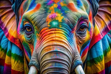 Fototapeta premium Colorful Elephant Face Paint Art Displayed on Canvas for Vibrant Wildlife and Creative Inspiration