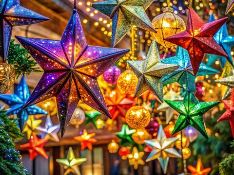 Colorful estrellitas decorations creating a festive and joyful ambiance for celebrations and events
