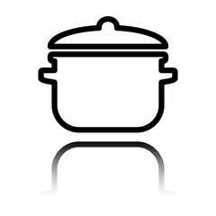 Pot simple icon vector. Flat design. Black icon with mirror reflection. White background