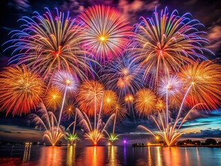 Colorful Fireworks Display Lighting Up the Night Sky in a Spectacular Pyrotechnic Show of Celebration