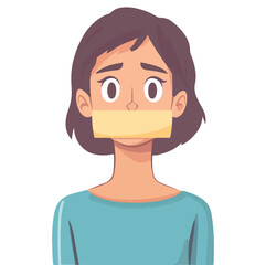 Young Girl with a sealed mouth. The man cannot speak Flat illustration