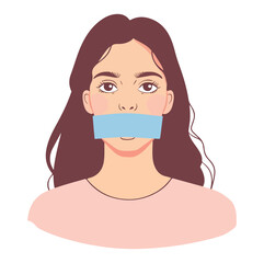 Young Girl with a sealed mouth. The man cannot speak Flat illustration