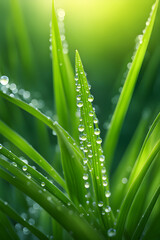 Fototapeta premium Gras mit Regentropfen am Morgen mit lichteinfall