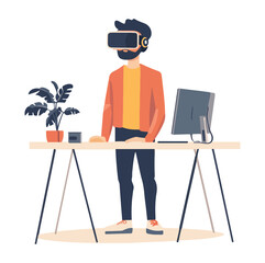 Professional Businessman Using VR Simulator and Gesturing Flat illustration