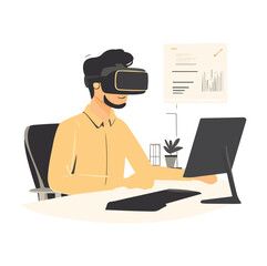 Professional Businessman Using VR Simulator and Gesturing Flat illustration