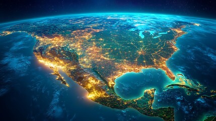 Glowing earth from space north america at night with city lights and celestial wonders digital illustration