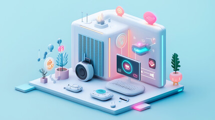 Compact futuristic house with ultramodern architecture and advanced smart home systems for effortless living