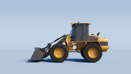 Fototapeta premium Bulldozer on a light blue background. 3D Rendering.