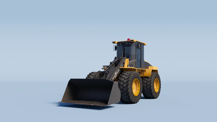 Bulldozer on a light blue background. 3D Rendering.