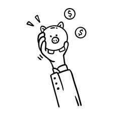 Hand holding piggy bank, hand drawn illustration