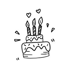 Hand drawn birthday cake with candle