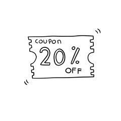 Hand drawn coupon voucher tag with discount