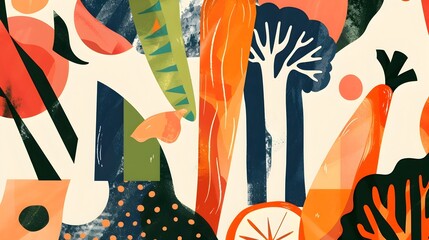 CubistInspired Abstract Vegetable Medley with Geometric Forms and Vibrant Colors