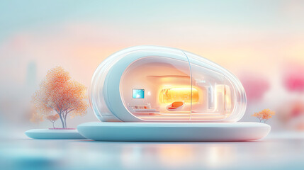 Compact futuristic house with ultramodern architecture and advanced smart home systems for effortless living