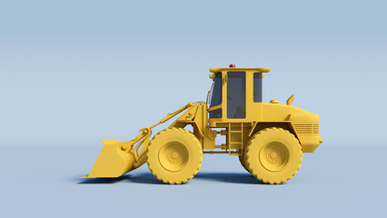 Yellow Bulldozer on a light blue background. 3D Rendering.