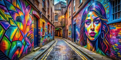 Fototapeta premium Colorful Graffiti Art in a Narrow Alleyway of Cambridge Showcasing Urban Street Culture and Creativity