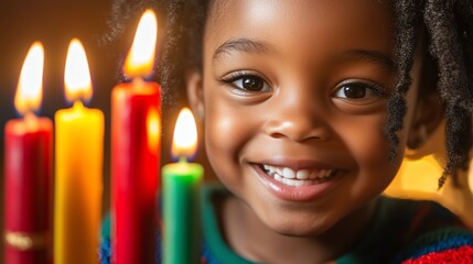 A Close-up of a Child�s Face Lighting Up with Excitement While Lighting a Lantern During a Festive Evening Celebration