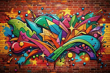 Obraz premium Colorful Graffiti Wall Vector Design Featuring Urban Art Elements and Abstract Patterns on Brick Background