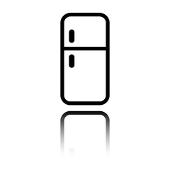 Refrigerator simple icon vector. Flat design. Black icon with mirror reflection. White background