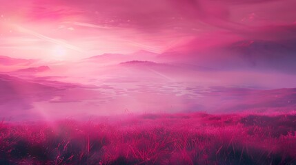 Enchanting Magenta Nature Fantasy Landscape Wallpaper: A Vibrant Dreamscape That Transports You to Another World