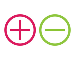 Round plus sign and minus sign icon set. Vector. plus minus icon.