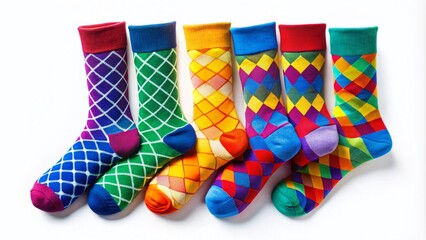 Colorful Isolated Socks on a White Background Perfect for Fashion, Retail, and E-commerce Display
