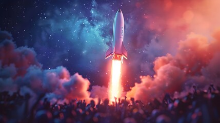 Rocket Successfully Lands Back on Earth with Crowd Cheering in Awe and Wonder