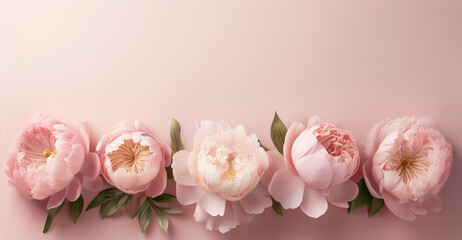 Pink background with peonies and space for text