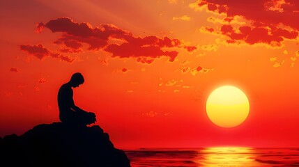Fototapeta premium Stunning Male Silhouette Against a Breathtaking Sunrise: A Symbol of Hope and New Beginnings