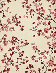 Pink Floral Blossom Print Vintage Style Background with Paper Texture