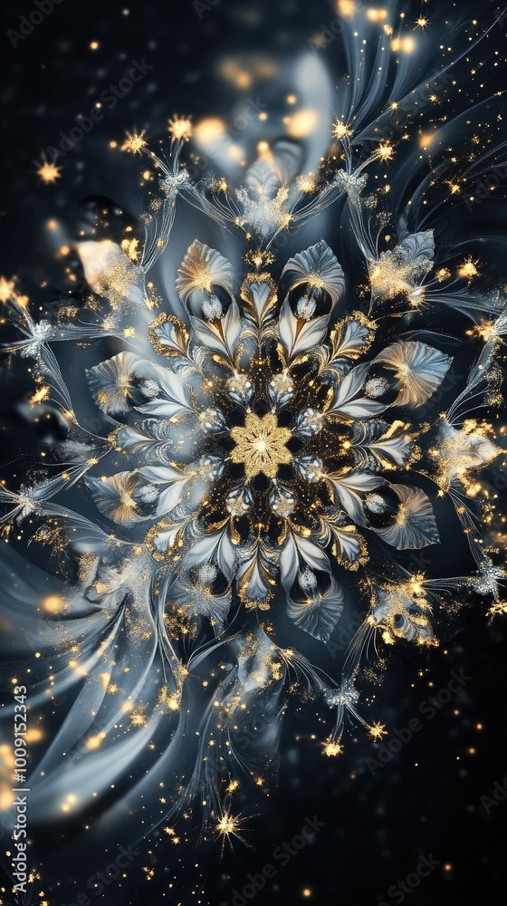 Wall mural a mesmerizing abstract floral design with shimmering lights and intricate petals, creating a sense o