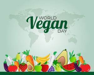 World Vegan Day. November 1. Template for background with banner, poster and card. Vector illustration.