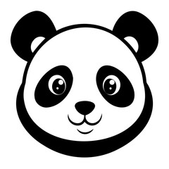 A cute panda head black silhouette For Logo Design Isolated on Transparent background