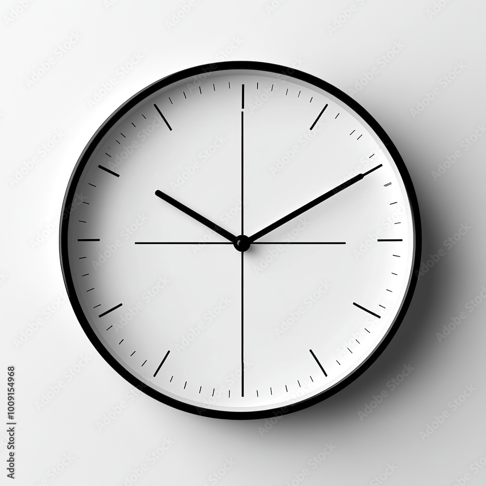 Sticker A minimalist wall clock with black hands and markers on a white face.