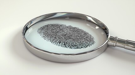 A magnifying glass hovers over a fingerprint, emphasizing the intricate world of forensics and identity protection.
