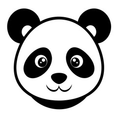 A cute panda head black silhouette For Logo Design Isolated on Transparent background