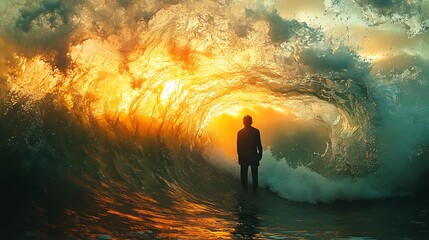 15. A surreal scene where ocean reflections ripple across a human silhouette, blending water textures with abstract effects that symbolize the depth and fluidity of human emotions 