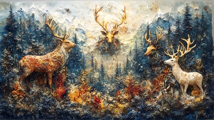 16. A wildlife art piece where animals blend into a forest portrait, with the natural world merging with the human form in a layered and dynamic connection, celebrating life in harmony 