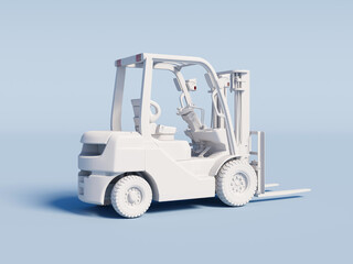 White Forklift on a light blue background. 3D Rendering.
