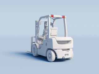 White Forklift on a light blue background. 3D Rendering.