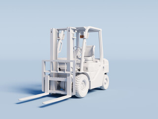 White Forklift on a light blue background. 3D Rendering.