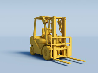 yellow Forklift on a light blue background. 3D Rendering.