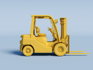 yellow Forklift on a light blue background. 3D Rendering.