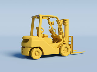 yellow Forklift on a light blue background. 3D Rendering.