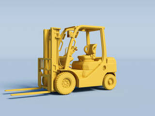 yellow Forklift on a light blue background. 3D Rendering.