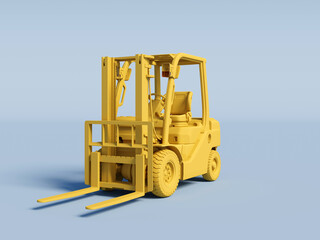 yellow Forklift on a light blue background. 3D Rendering.