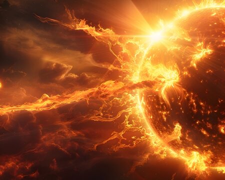 Cosmic Furnace The Sun Imagined as a Molten Powerhouse with Flowing Stellar Elements
