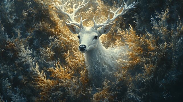 38. A wildlife scene where animals roam through a forest portrait, their forms merging with the landscape in layered images that highlight the dynamic connection between humanity and nature 