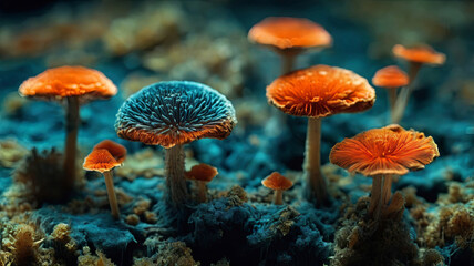 Fototapeta premium mushroom macrophotography , mushrooms under microscope , bright mushrooms