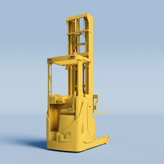 yellow Reach Truck on a light blue background. 3D Rendering.